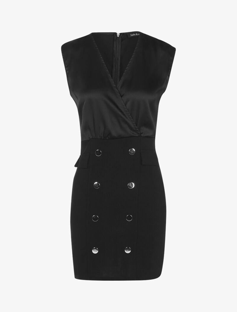 Robe bi matière à boutons décoratifs - noir - 3