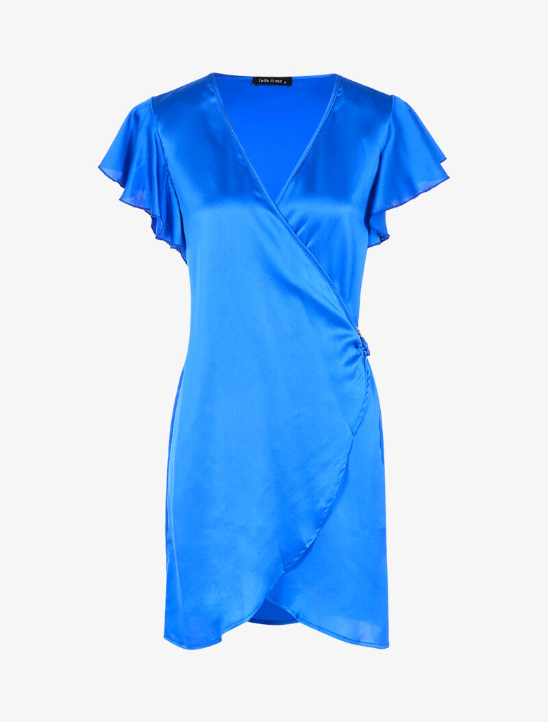 Robe portefeuille satinée - bleu électrique - 1