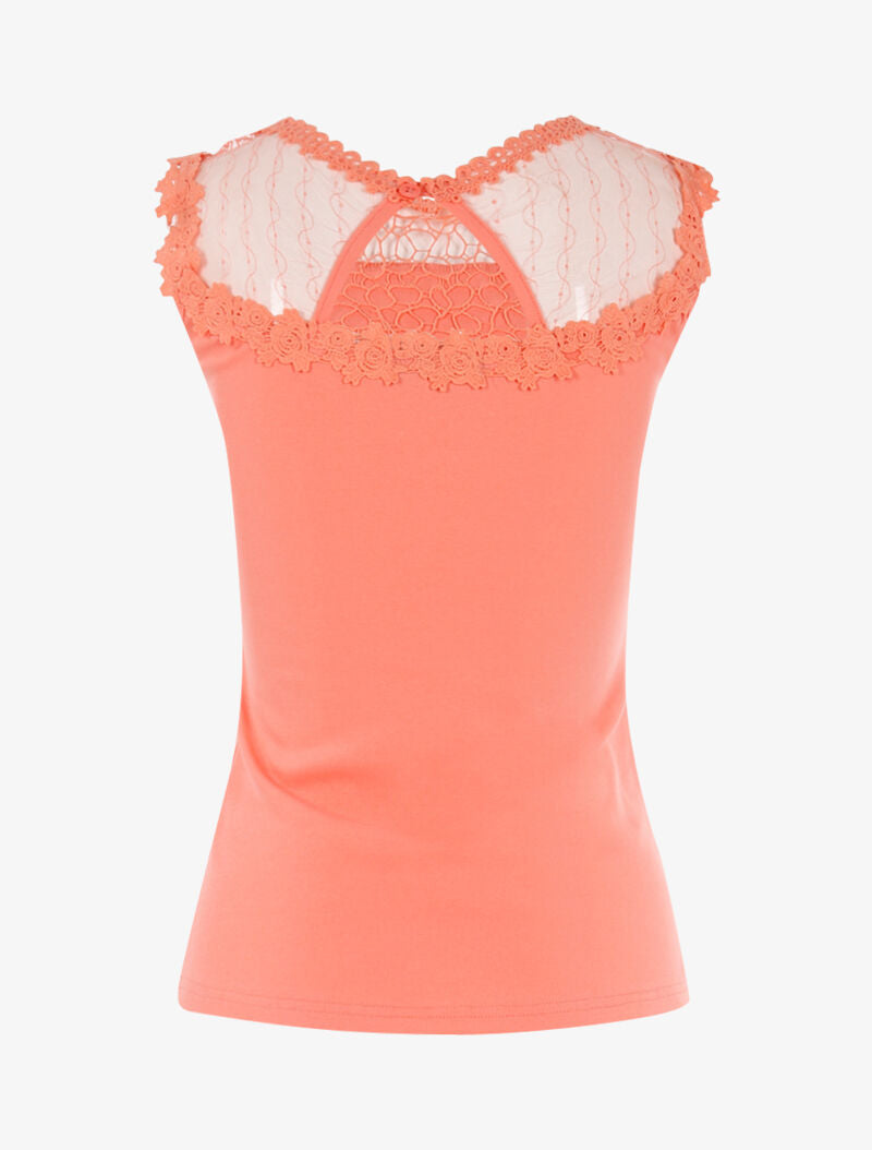 Top à détails ajourés en crochet - corail - 2