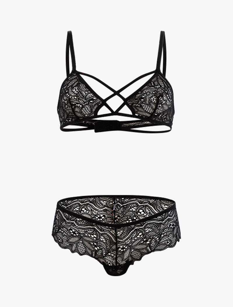 Ensemble lace en dentelle ajourée - noir - 1