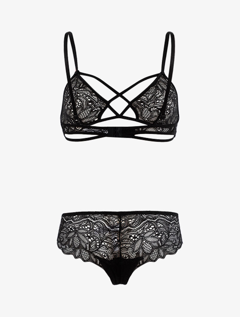 Ensemble lace en dentelle ajourée - noir - 2