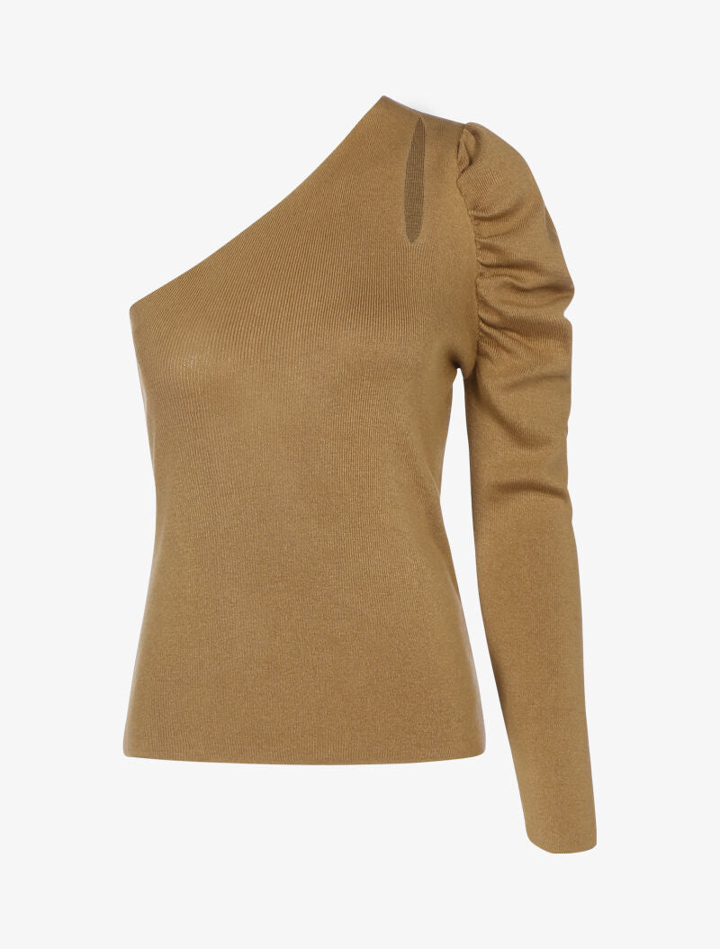 Top en maille à épaule dénudée - camel - 3