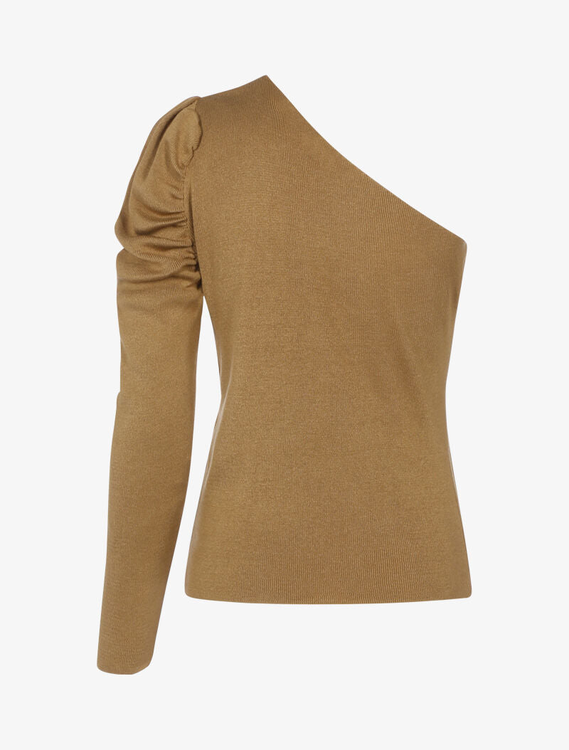 Top en maille à épaule dénudée - camel - 2