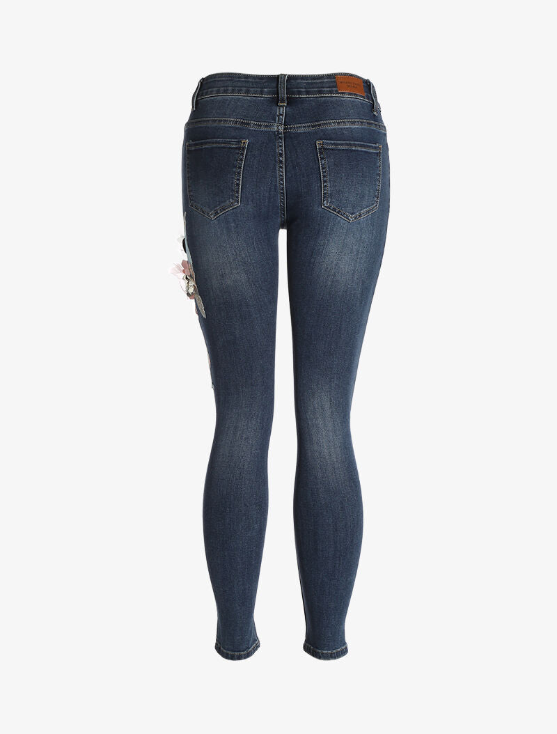 Jean 7/8 mit Blumenbesätzen - Rohdenim