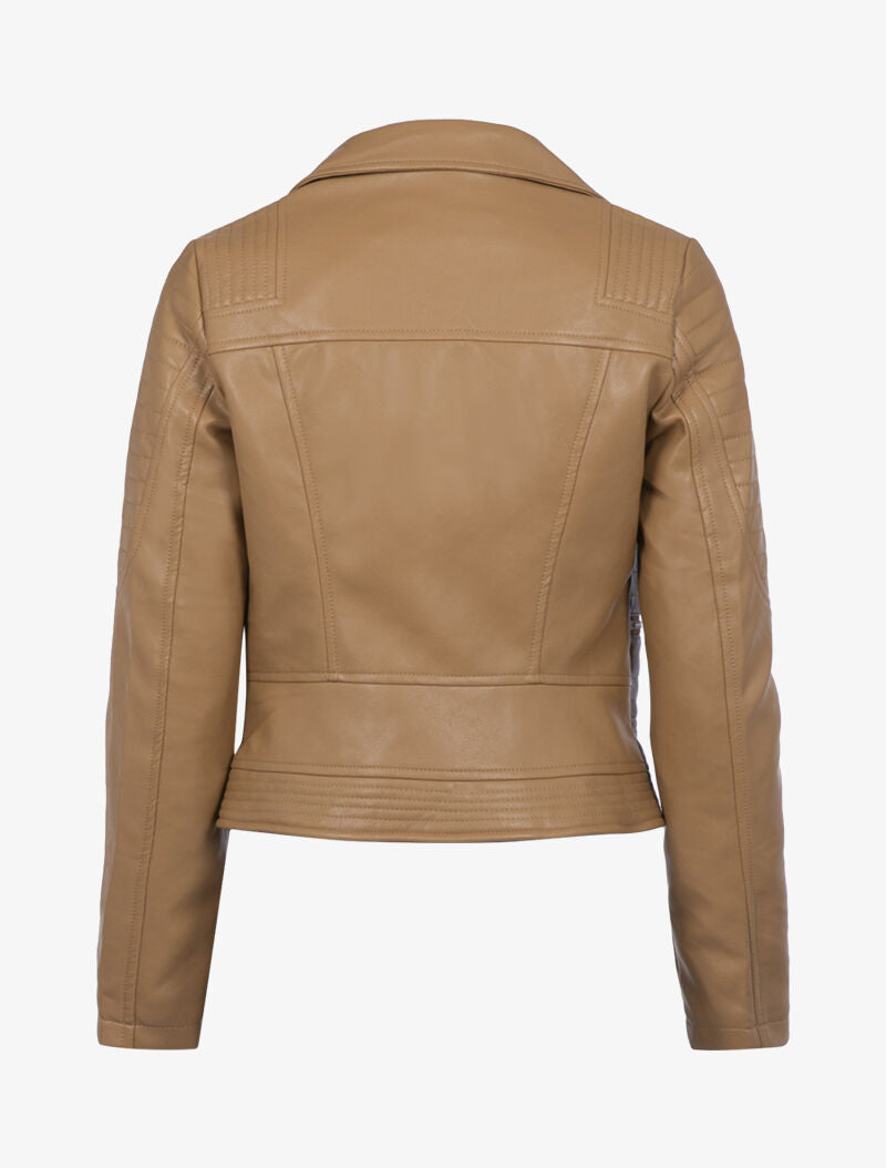 Veste biker à détails matelassés - camel - 2