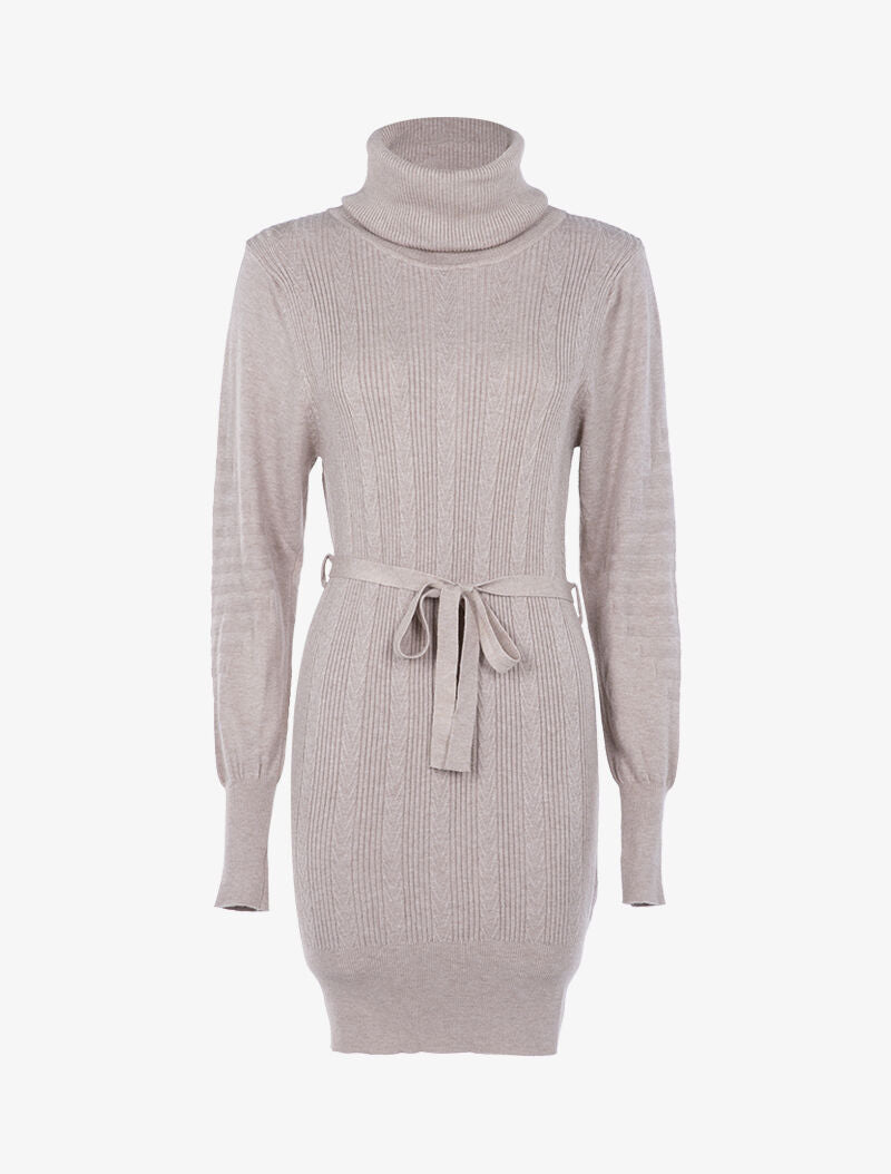 Robe-pull à détails tressés et côtelés - beige - 3
