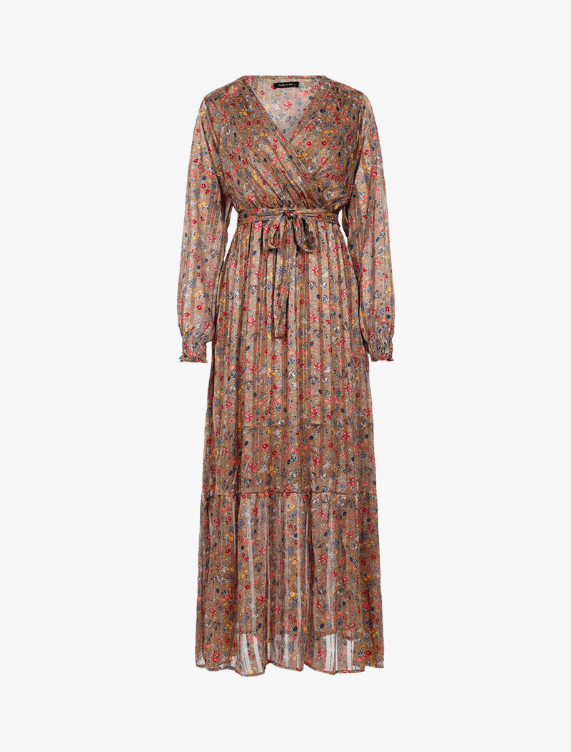 Robe longue cache-coeur imprimé fleurs de champs - taupe - 2