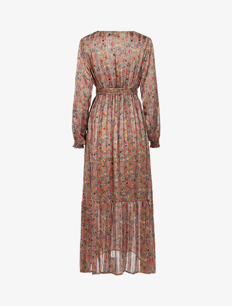 Robe longue cache-coeur imprimé fleurs de champs - taupe - 3