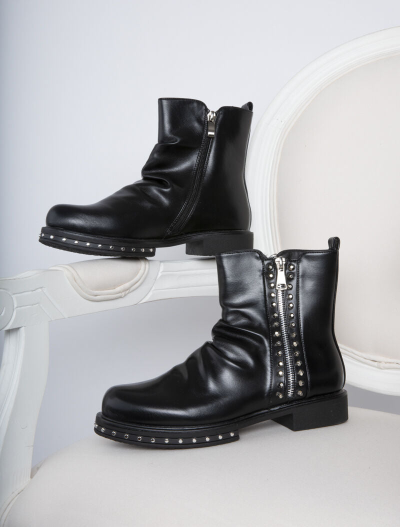 Boots plissées à côté orné de picots - noir - 2