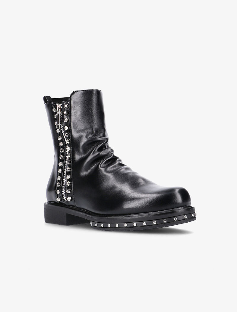 Boots plissées à côté orné de picots - noir - 4