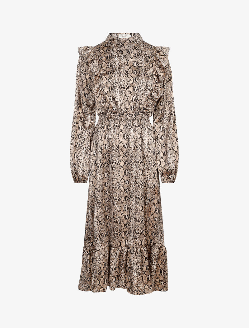Robe à jabots et imprimé python - beige - 1