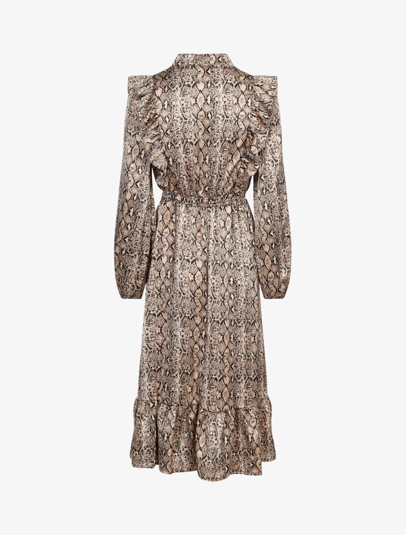 Robe à jabots et imprimé python - beige - 2