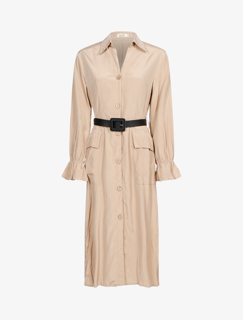Robe fluide à boutons contrastants - beige - 1