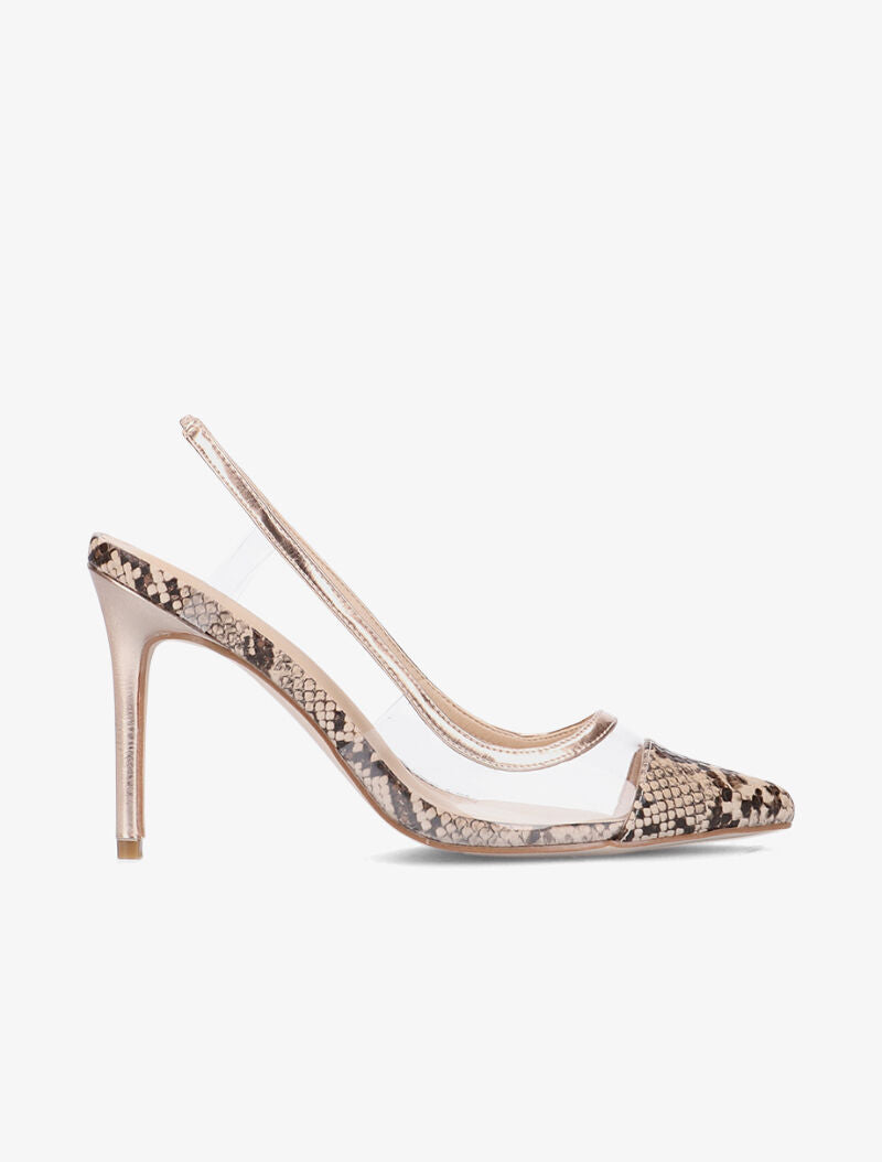 Sandales transparentes et bouts imprimé python - beige - 1