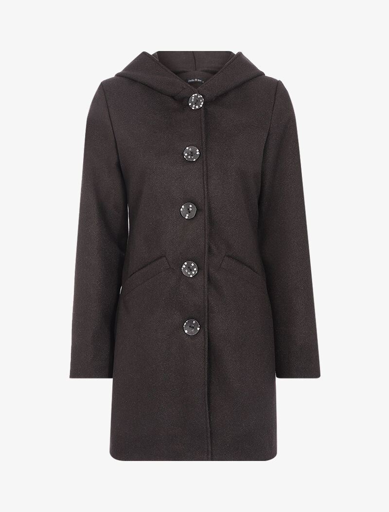 Manteau uni à capuche - noir - 3