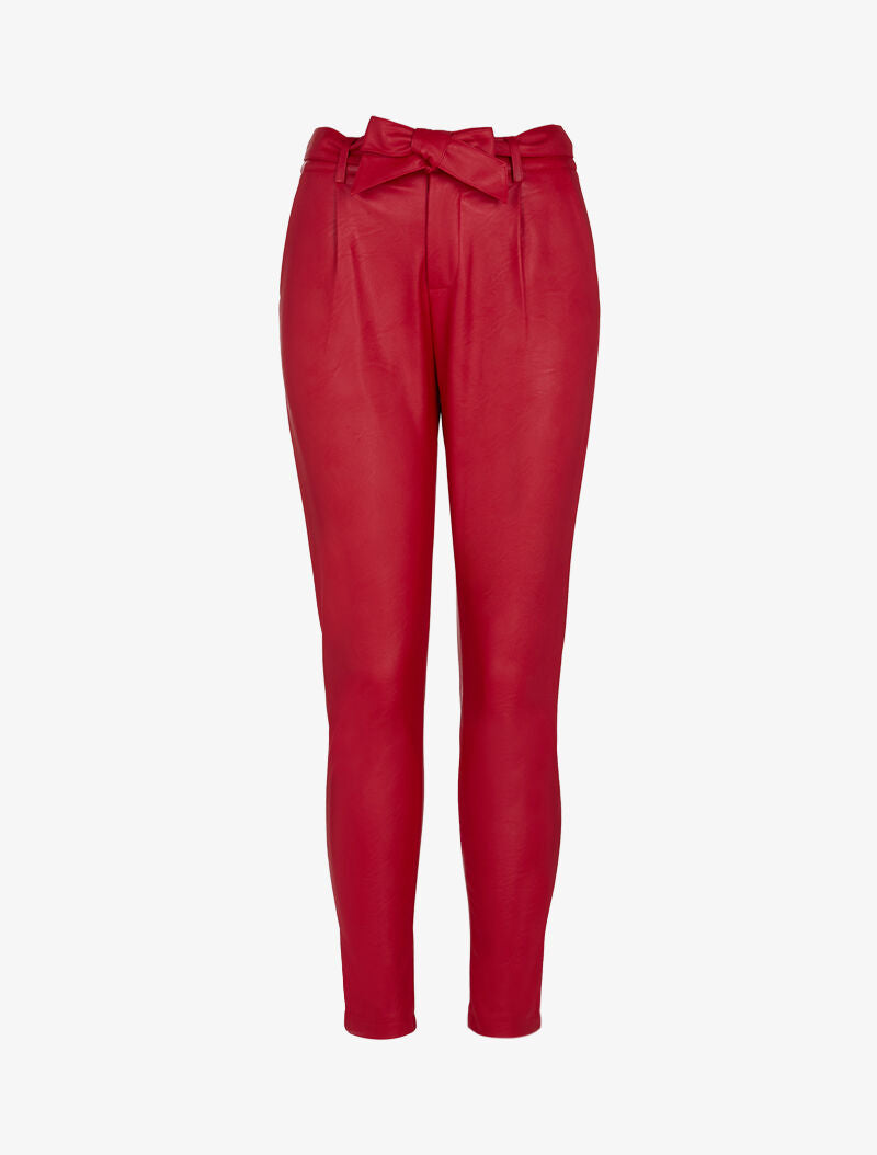 Pantalon à taille haute en simili - rouge - 3