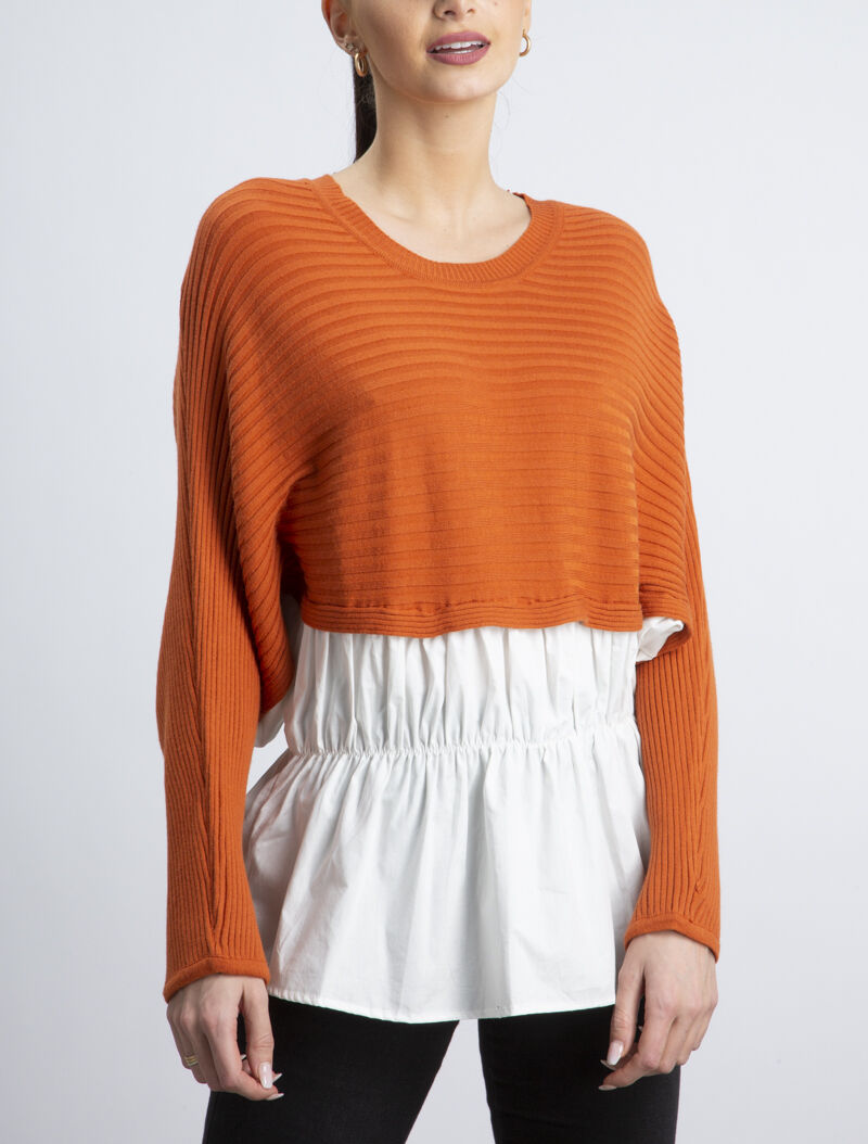 Pull bi matière à bord volanté - orange - 1