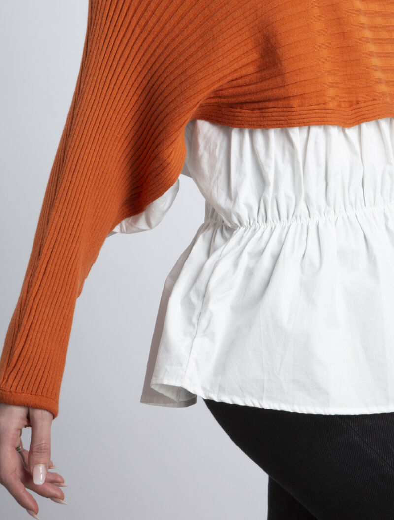 Pull bi matière à bord volanté - orange - 3