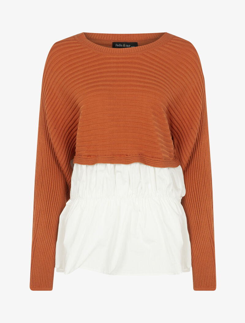 Pull bi matière à bord volanté - orange - 4