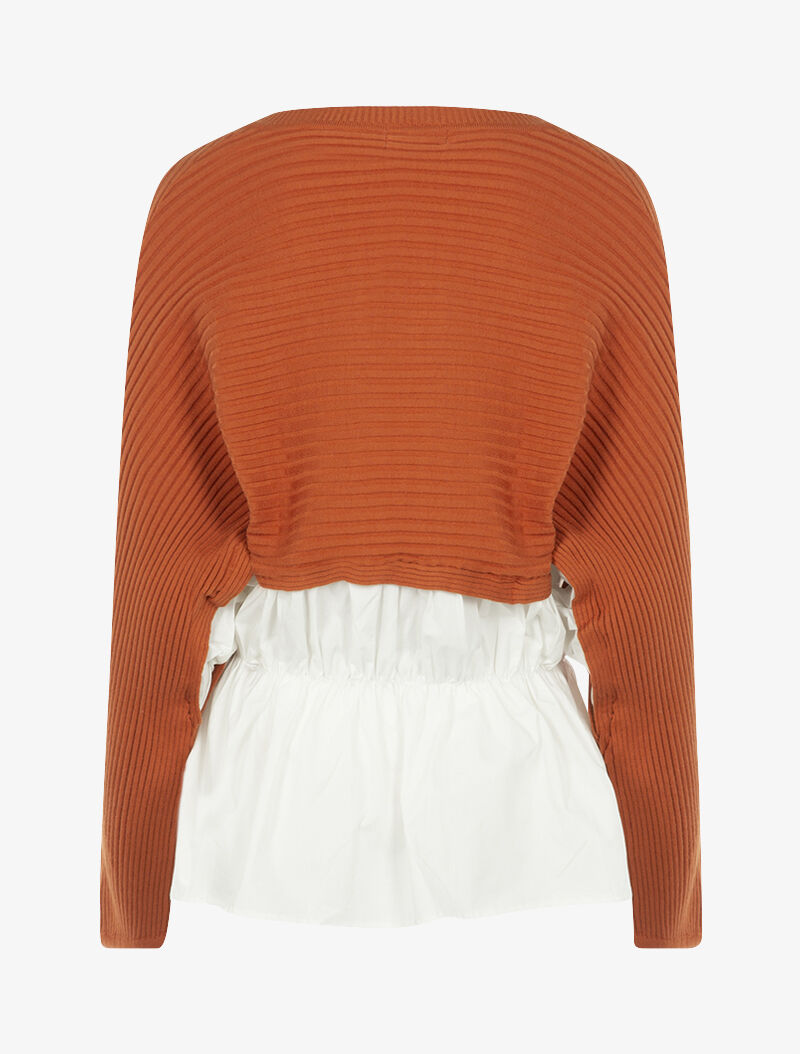 Pull bi matière à bord volanté - orange - 5