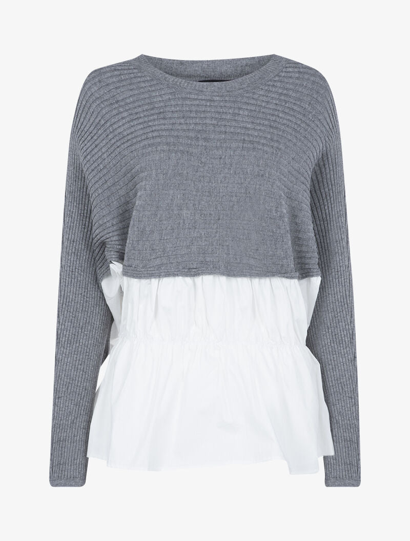 Pull bi matière à bord volanté - gris clair - 1