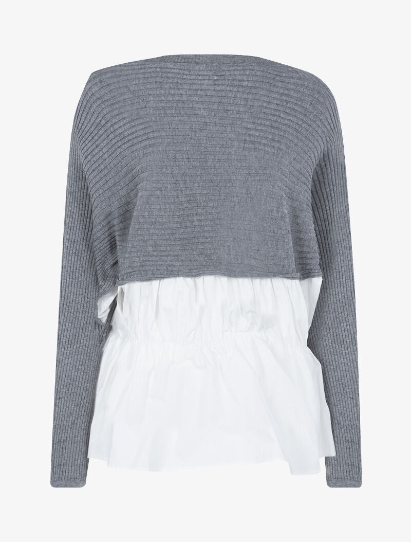 Pull bi matière à bord volanté - gris clair - 2