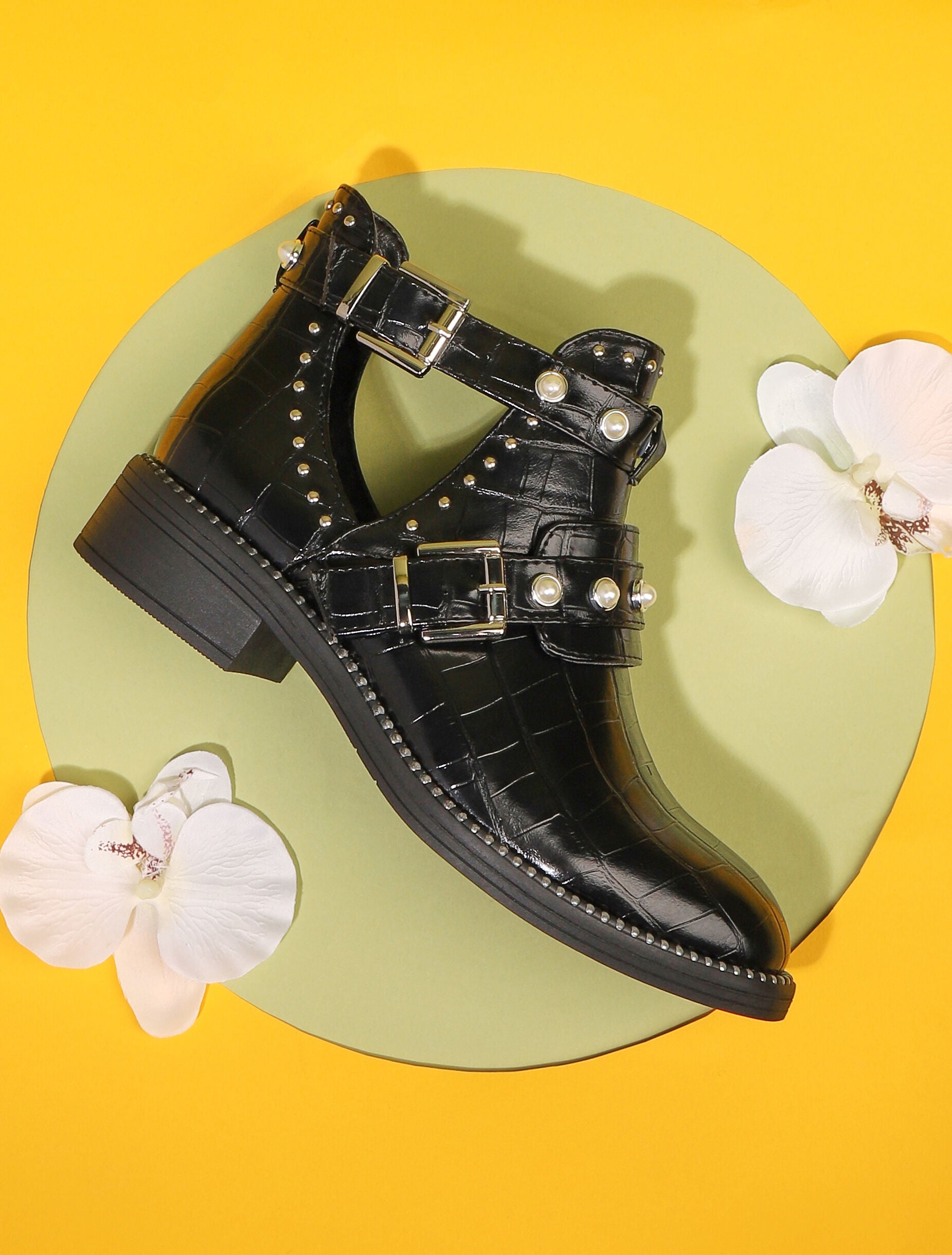 Bottines perlées à découpes - noir - 7