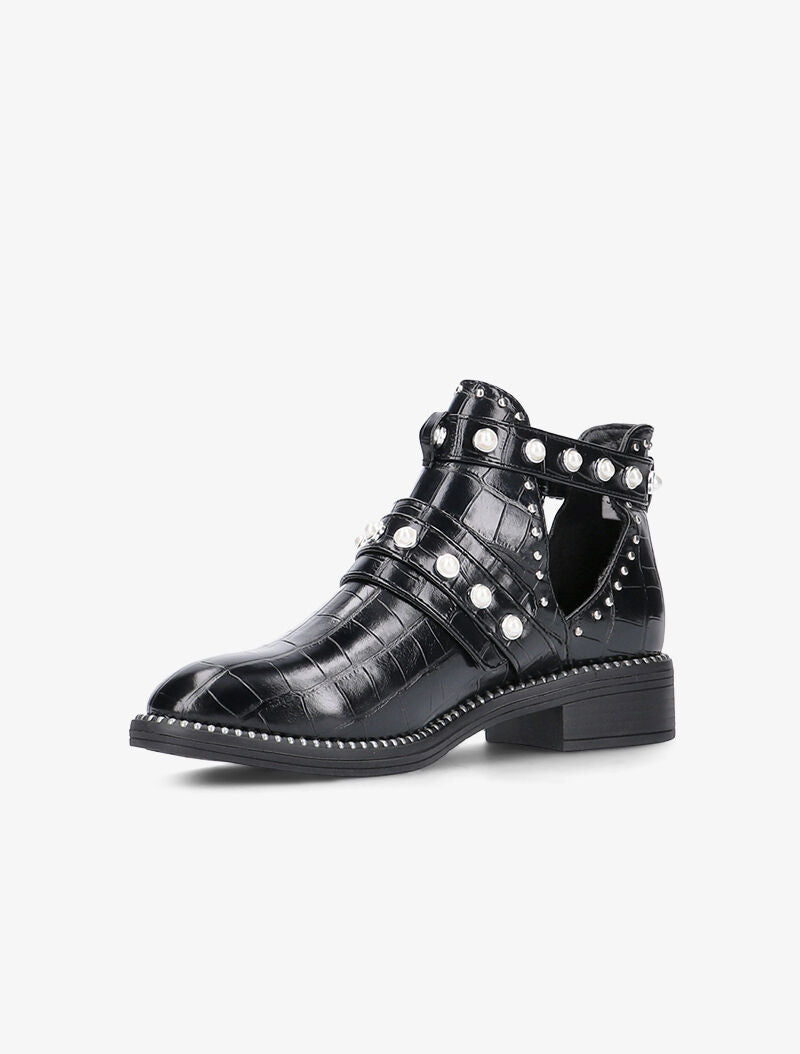 Bottines perlées à découpes - noir - 5