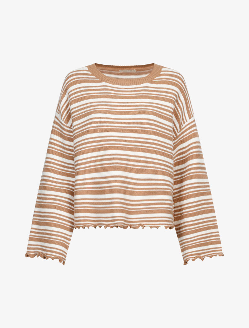 Pull à rayures et bords volantés - camel - 1