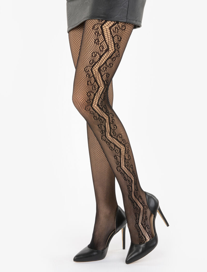 Collants résille à imprimés graphiques ajourés - noir - 1