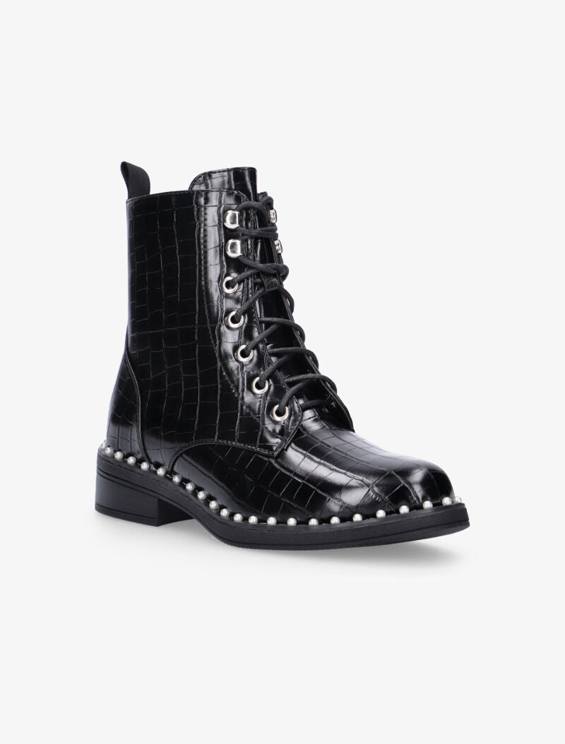Boots croco à tour de semelle perlé - noir - 2