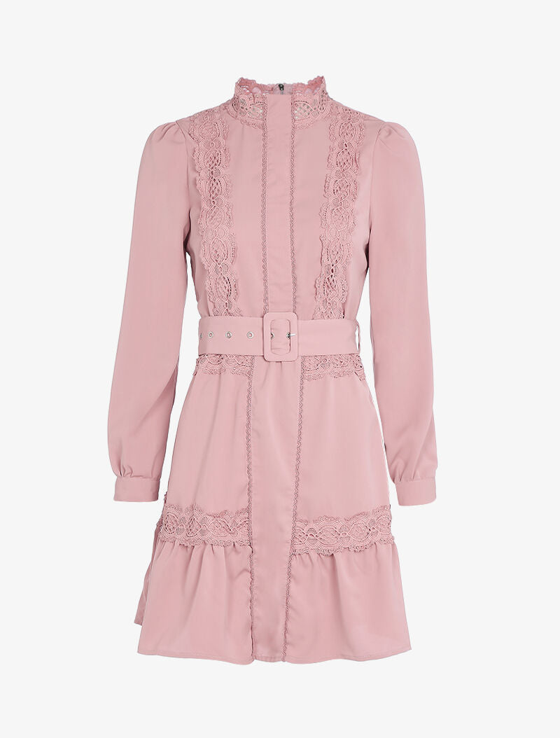 Robe patineuse à bandes crochet - rose - 1