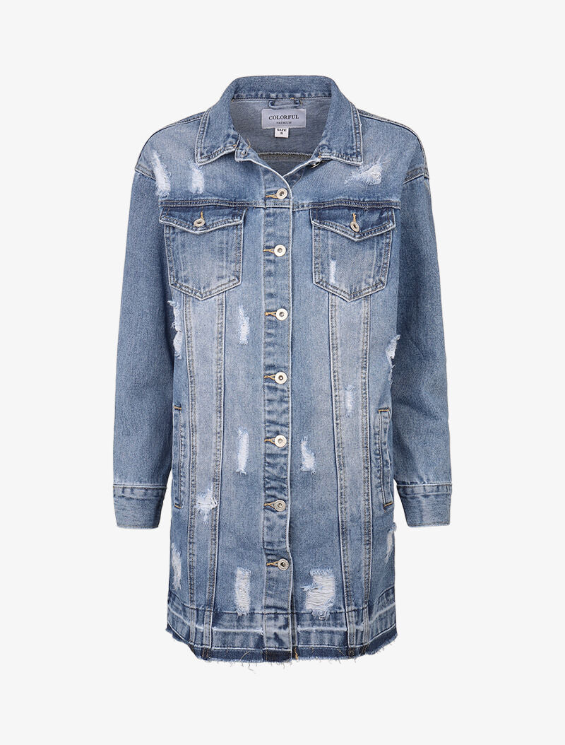 Veste loose déchirée - bleu denim - 3
