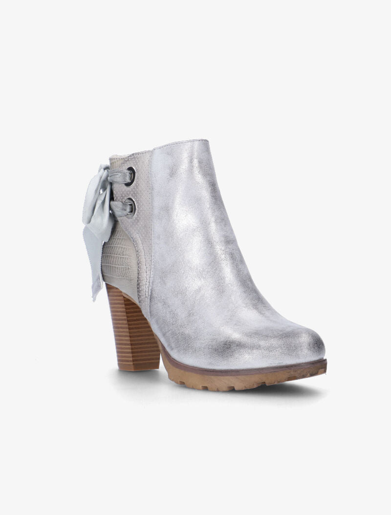 Bottines à effet vieilli et noeuds - gris clair - 3