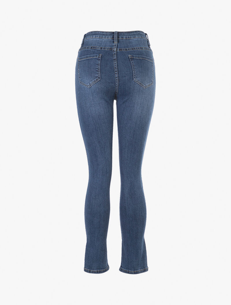Jean droit fendu à taille haute - bleu denim - 4