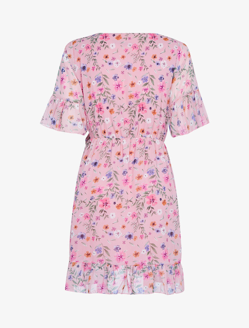 Robe fleurie effet portefeuille - rose - 2