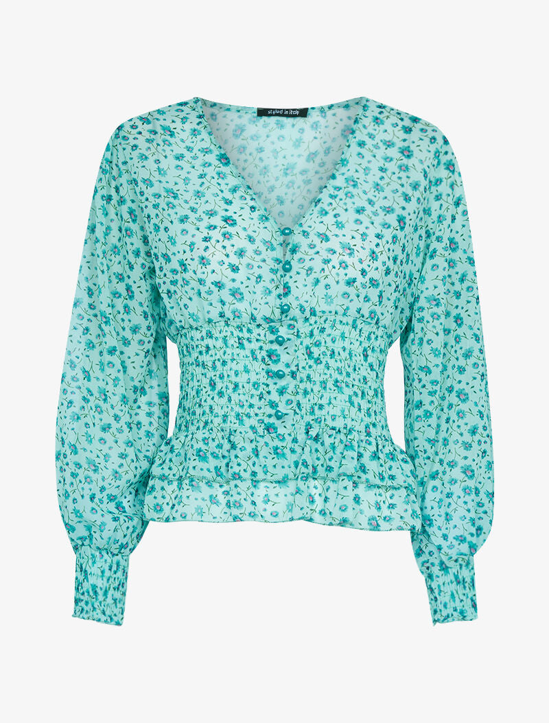 Blouse à imprimé petites fleurs - vert d&