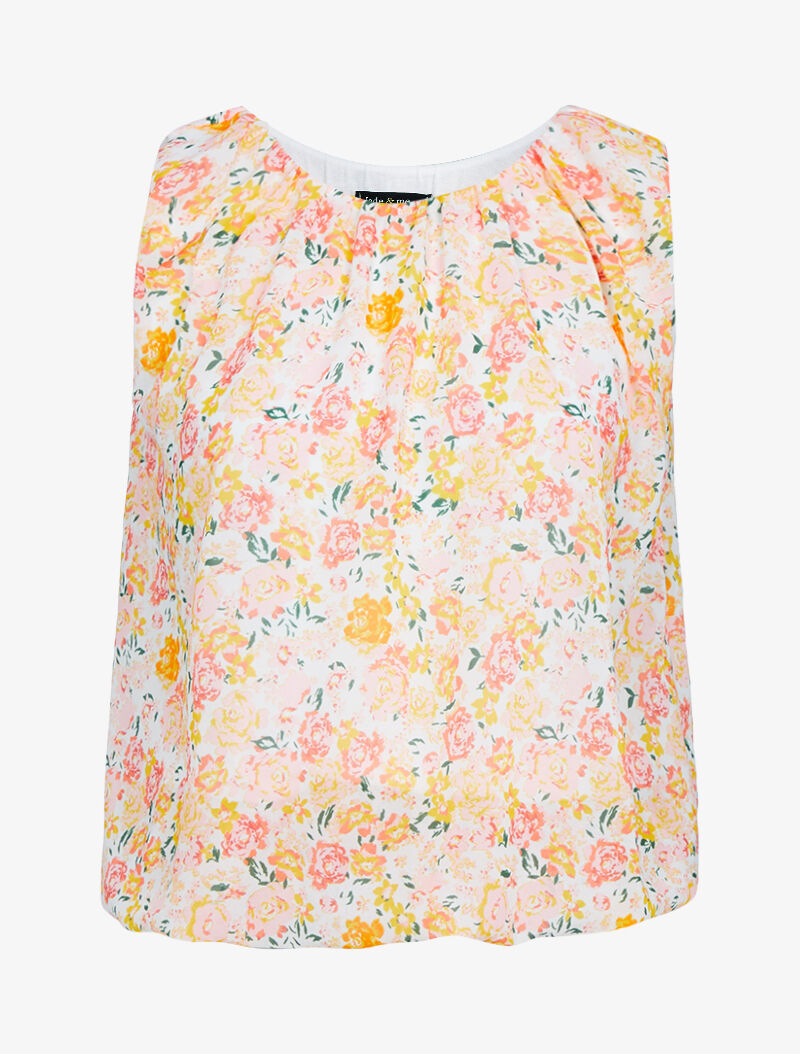 Top boule à imprimé floral - ecru - 1