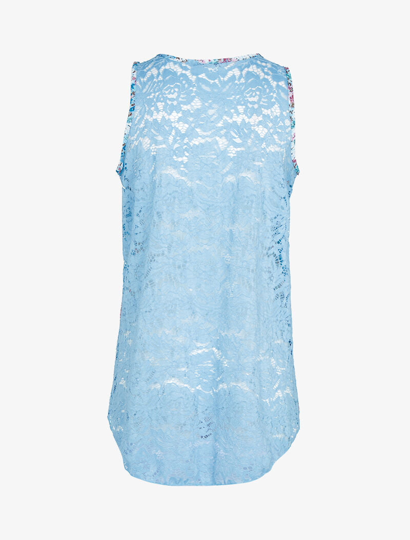 Top en voile imprimé et dentelle - bleu ciel - 2