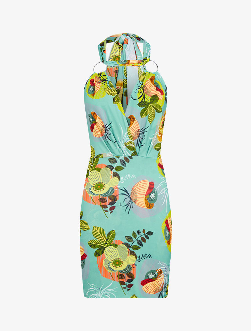 Robe imprimée à bretelles extra longues - vert d&