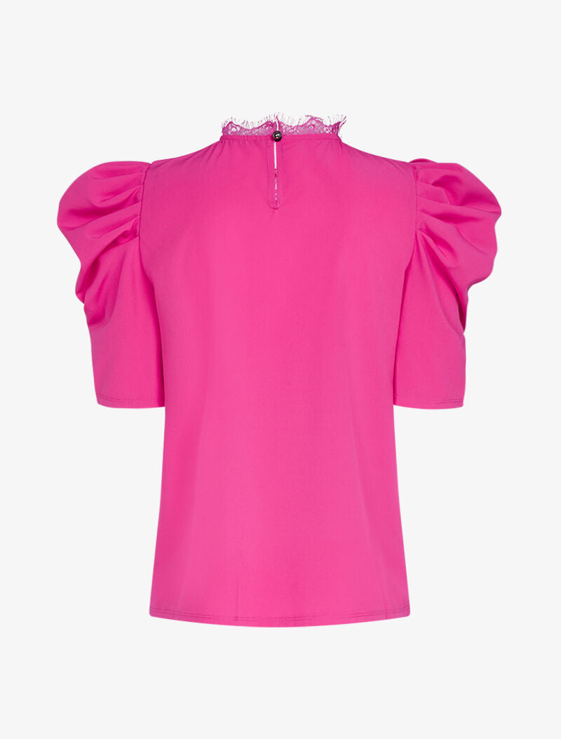 Top à détails dentelle et manches gigot - fushia - 2