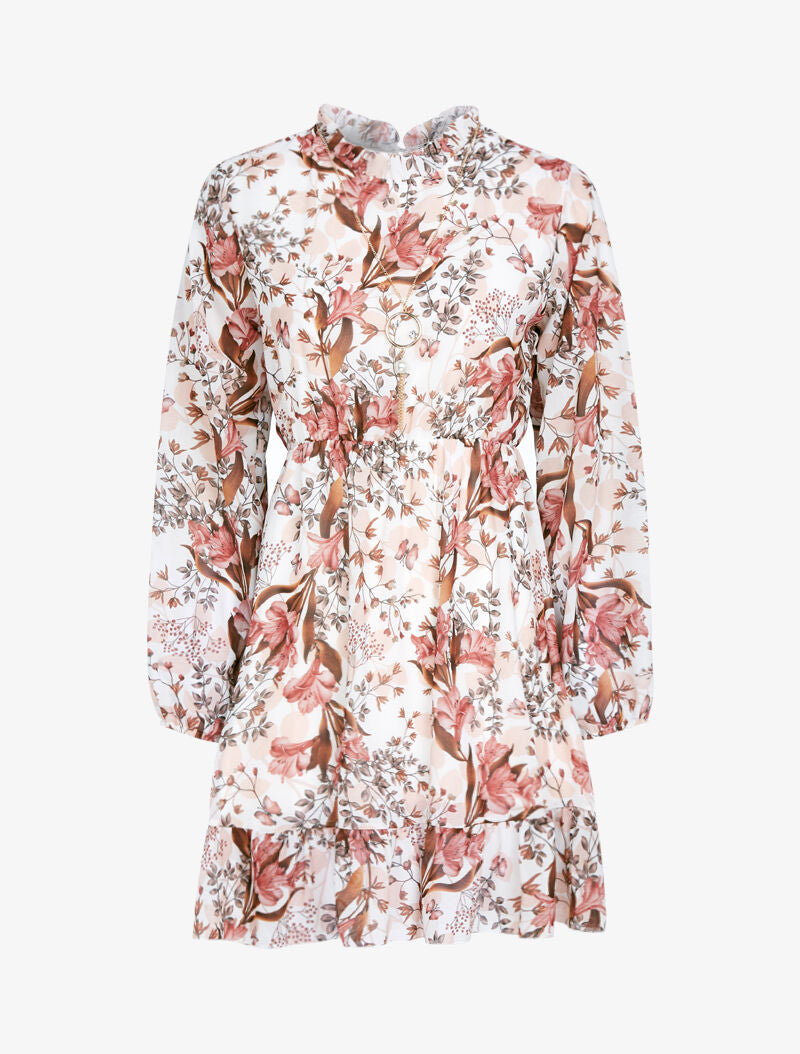 Tunique style robe en voile imprimé floral - ecru - 1