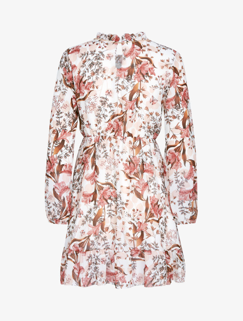 Tunique style robe en voile imprimé floral - ecru - 2
