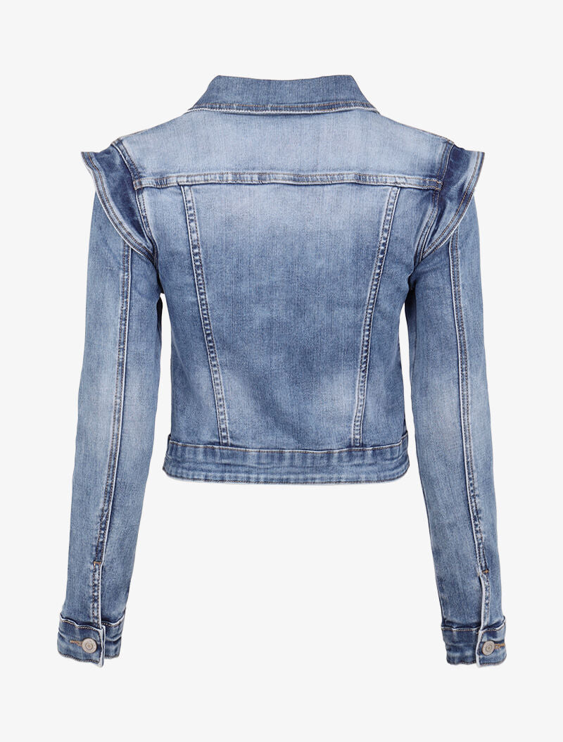 Veste courte en jean à empiécement mancherons - bleu denim - 4