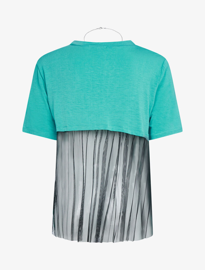 T-shirt fluide à dos en tulle - vert menthe - 4