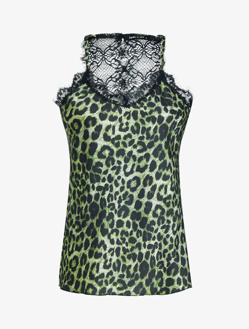 Débardeur satiné à imprimé léopard - kaki - 3