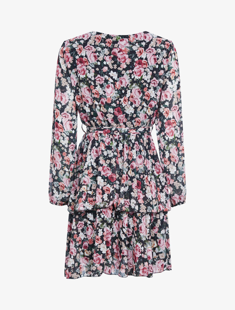 Robe à volants et imprimés - noir - 2