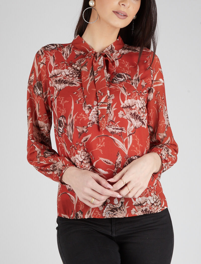 Blouse à imprimé fleurs stylisées - brique - 1