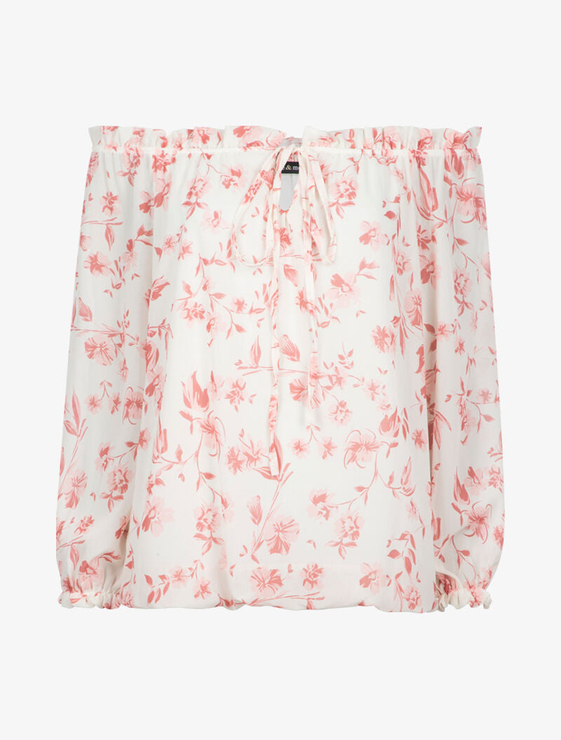Blouse à col bardot à imprimé floral - ecru - 3