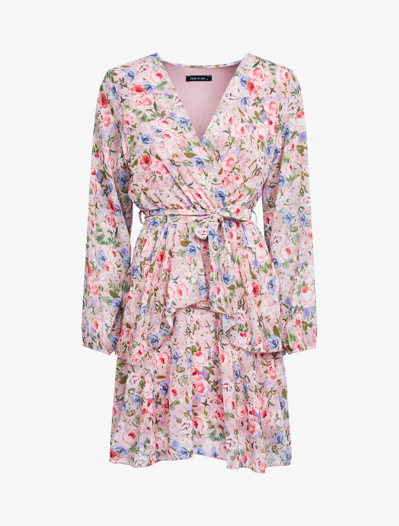 Robe à volants et imprimés - rose - 1